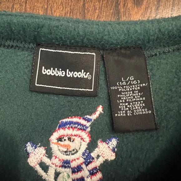 Bobbi Brooks Forest Green Snowman Christmas Fleece Cardigan, Size Large - Picture 8 of 11